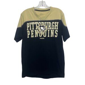 Reebok Pittsburgh Penguins Tshirt Small Black Gold Short Sleeve Fanwear